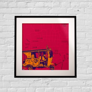 Orange Taxi on Road Art Print