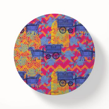 Blue Horse Cart Printed Round Coaster Set of 6