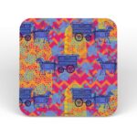 Blue Horse Cart Printed Table Coaster Set of 6