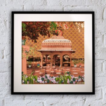 Ancient Rajasthani Chatri Wall Art – Framed Royal Decor for Indian Homes