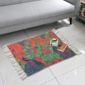 Two Peacock Polyester Area Rug