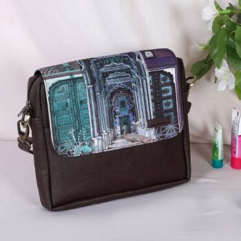 Teal Heritage Architecture Print Sling Bag