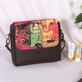 Auto Rickshaw, Elephant & Floral Art Sling Bag