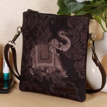 Royal Elephant Print Canvas Sling Bag