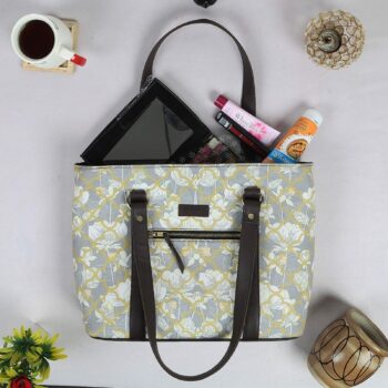 White Lotus Motif Floral Handbag – Ethnic Charm with Modern Appeal
