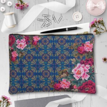 Geometric Design Floral Makeup Pouch